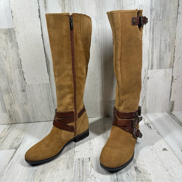 Marc Fisher Noreene Cognac Suede Knee-High Boots with Buckle Detail #819 - Picture 3 of 13
